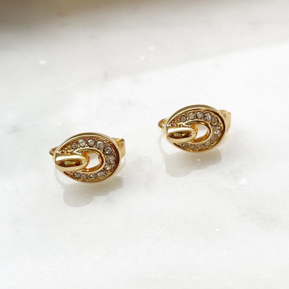 Dior Jewelry - Dior Oval Diamond Gold-Tone 1990s Clip on Earrings